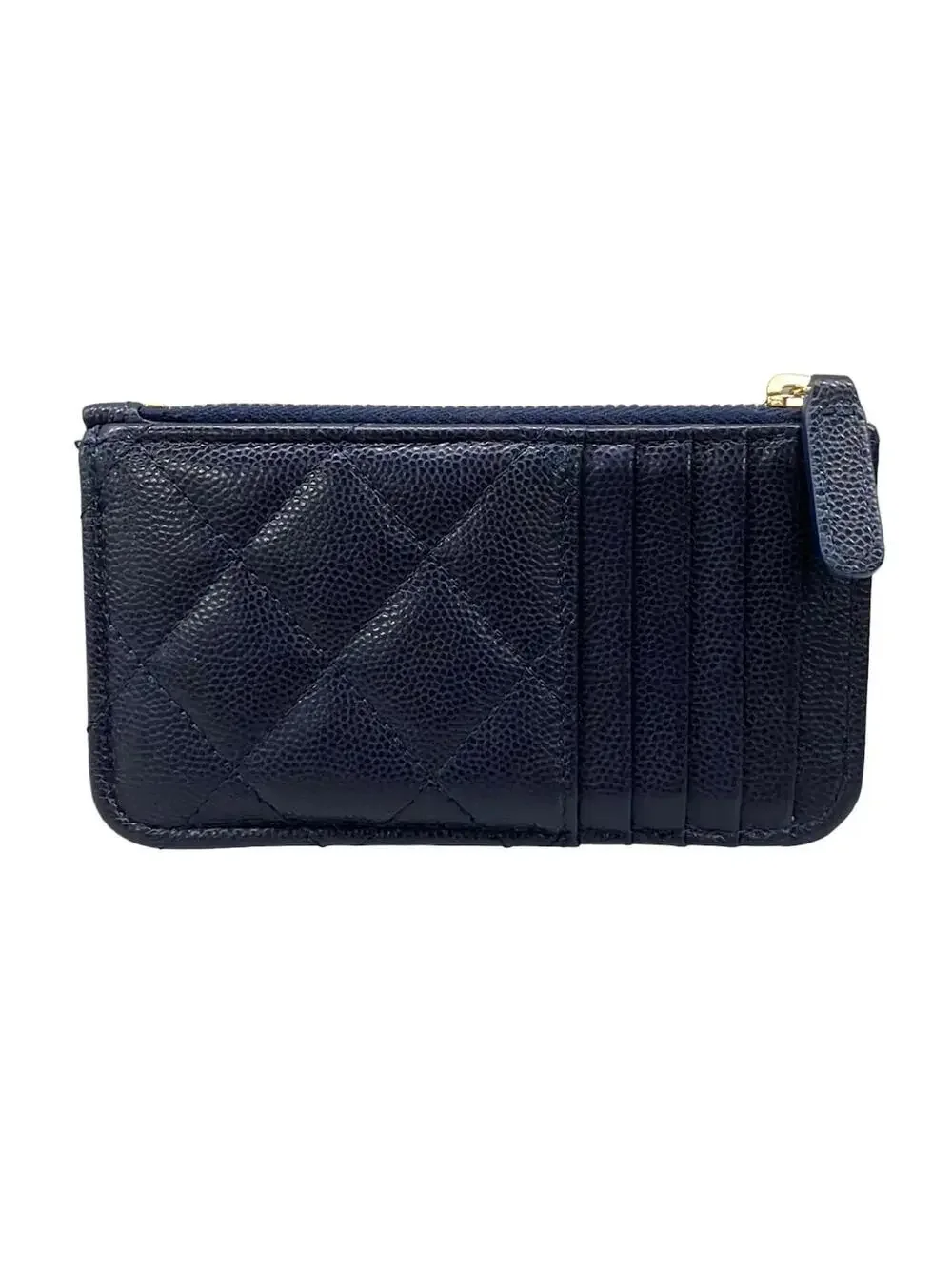 Chanel Navy Calfskin Card Case Gold #300004C13B